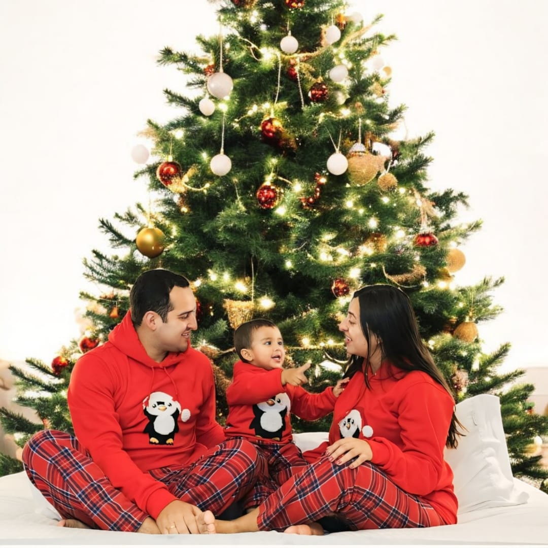 HOODIE PINGUINO NAVIDEÑO MATCH HUMANO ROJO