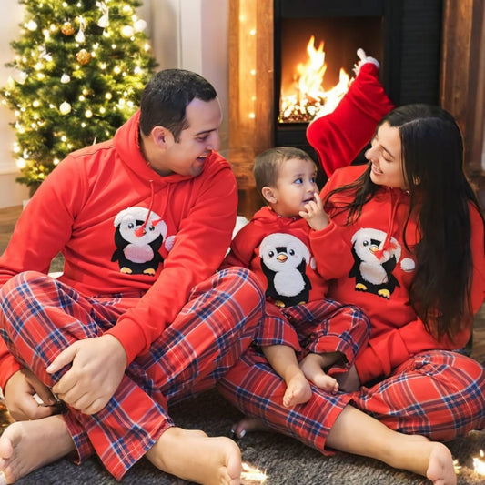 HOODIE PINGUINO NAVIDEÑO MATCH HUMANO ROJO